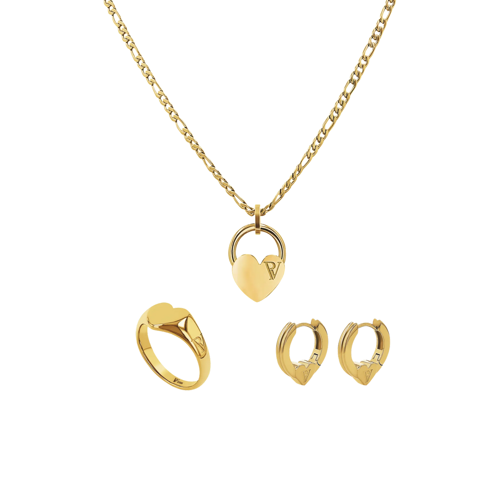 Heart Soul Signet Ring Set Gold