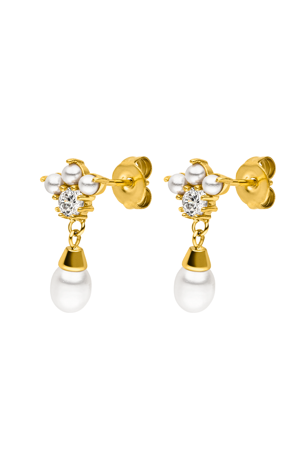 Pearl Zirconia Stud 14K Gold Plated