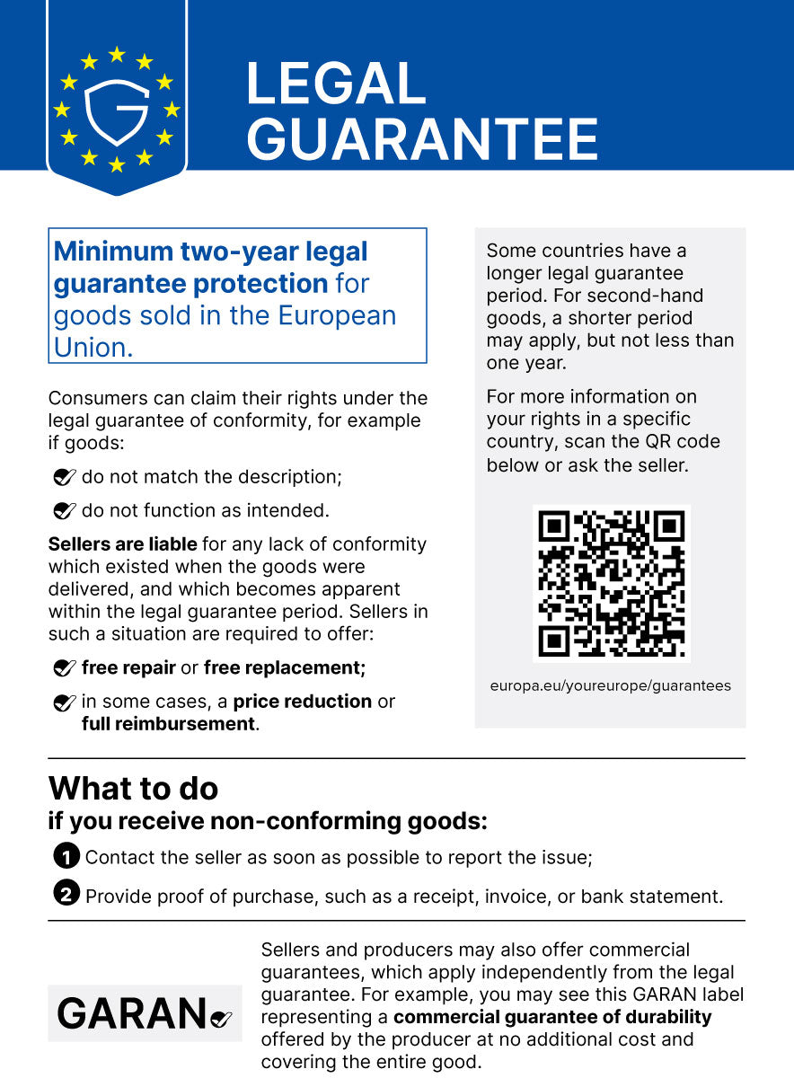 EU notice: Minimum two-year legal guarantee protection for goods sold in the European Union